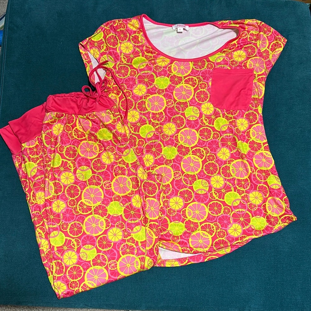 Jordann Jammies Size L Citric slice print w/ pants lemon and grapefruit wheels